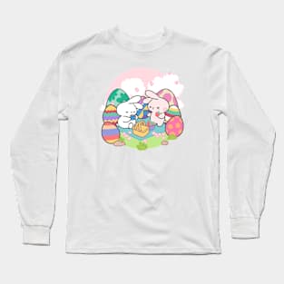 Springtime Picnic: Cute Bunny Loppi Tokki with Cherry Blossoms and Easter Eggs! Long Sleeve T-Shirt